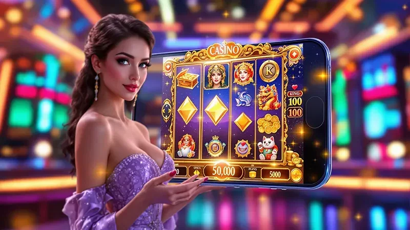 Antarmuka slot dengan reel dan fitur bonus